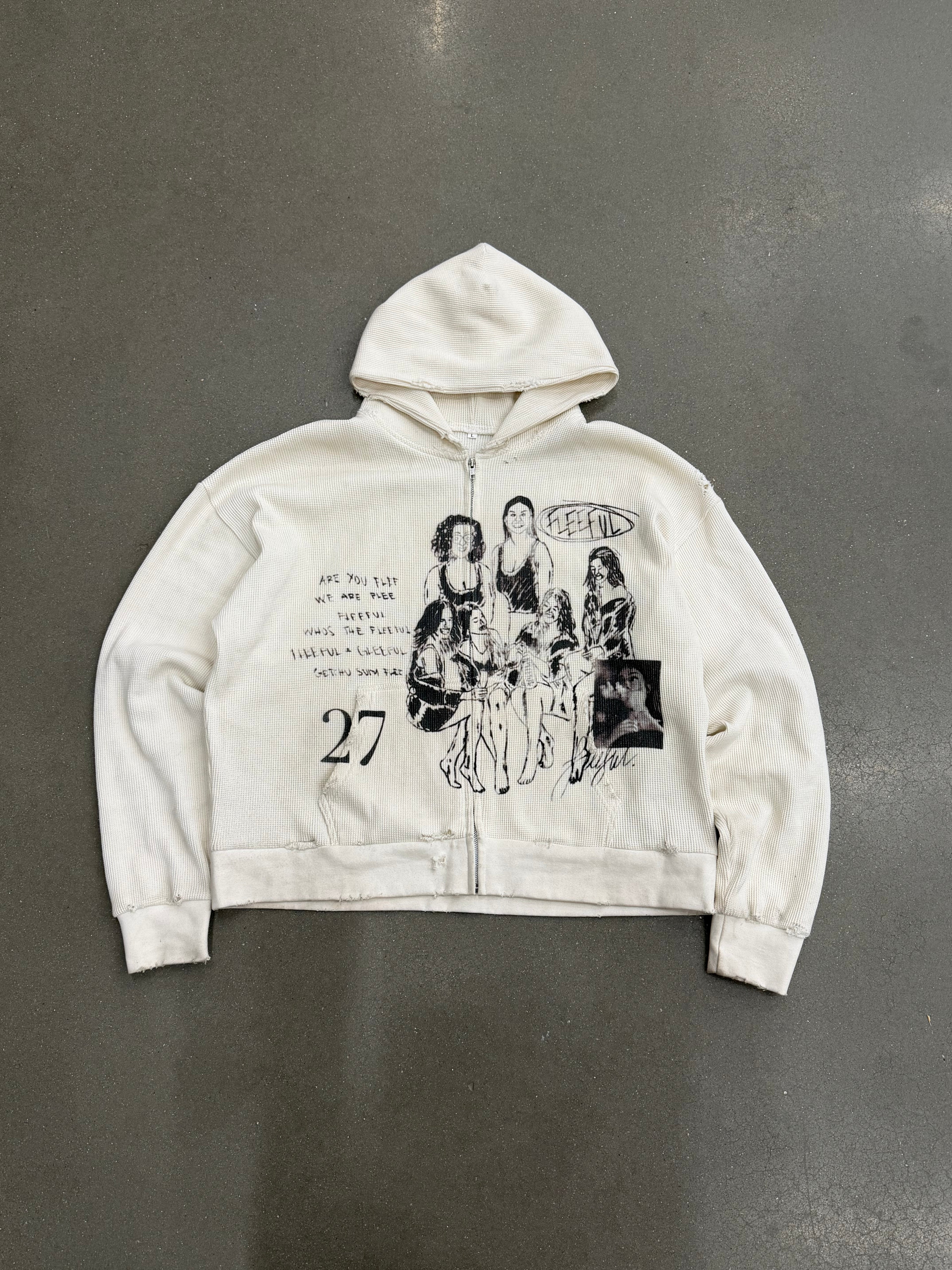 GIRLS LOVE FLEE WAFFLE KNIT ZIP UP